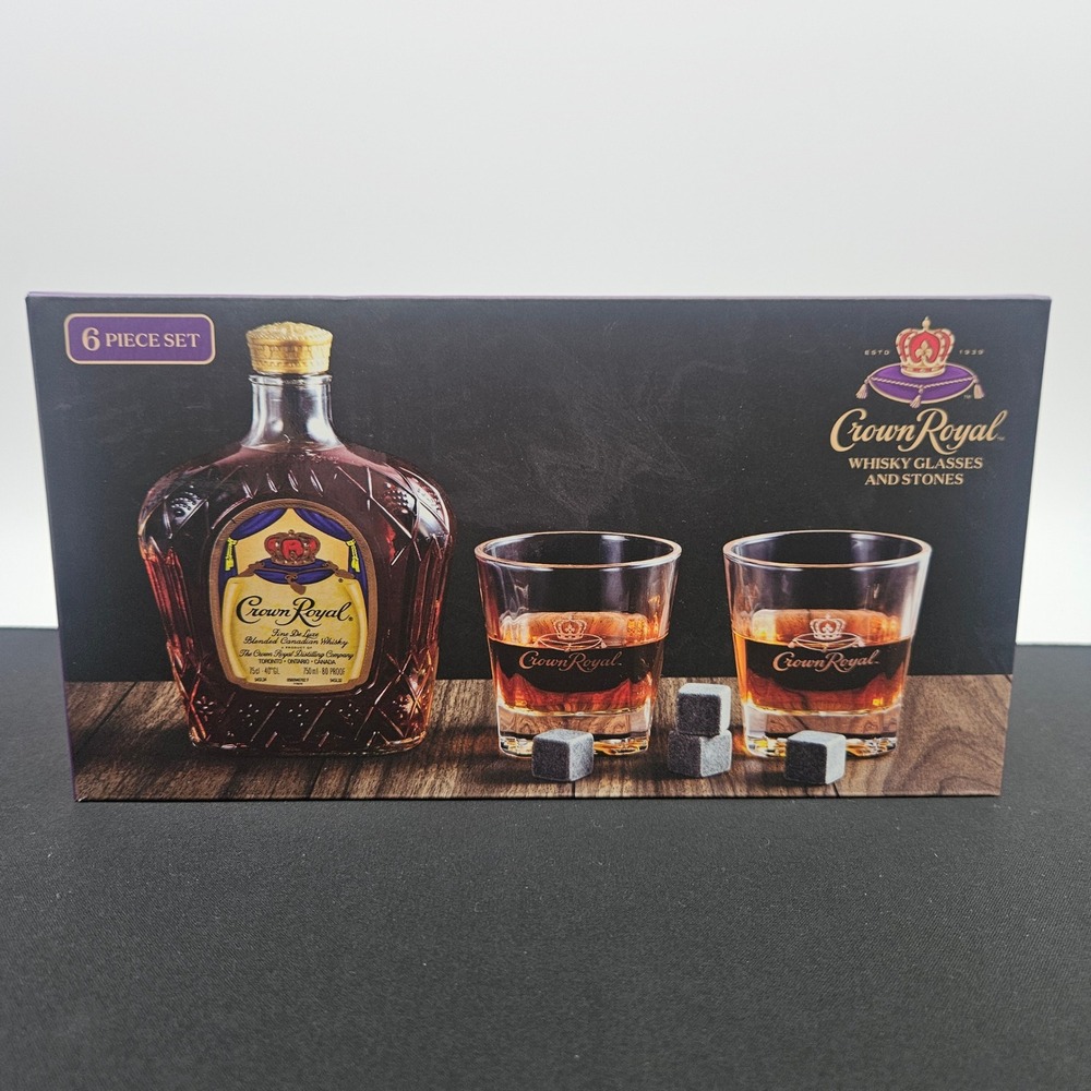 Crown Royal Whisky Glasses and Stones 6 Piece Set‎ New